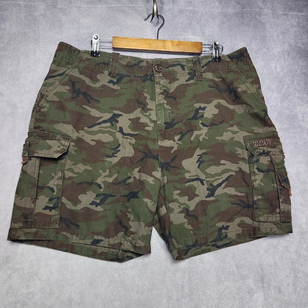Guide Gear Mens Camo Cargo Shorts Size 38 Woodland Camouflage Cotton Canvas 6in